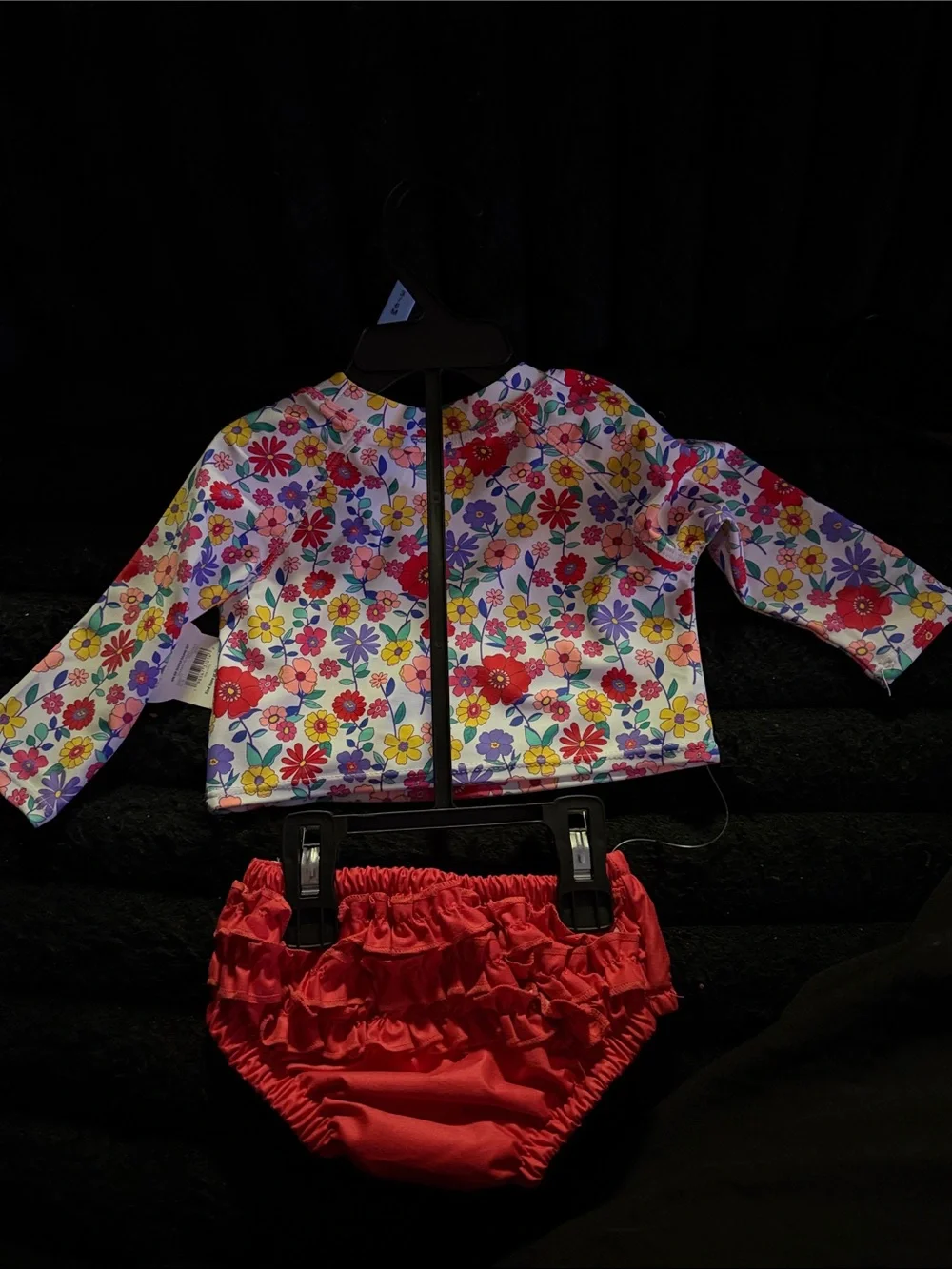 wonder nation Girls Floral Rash Guard Set - Red Bikini Bottom
